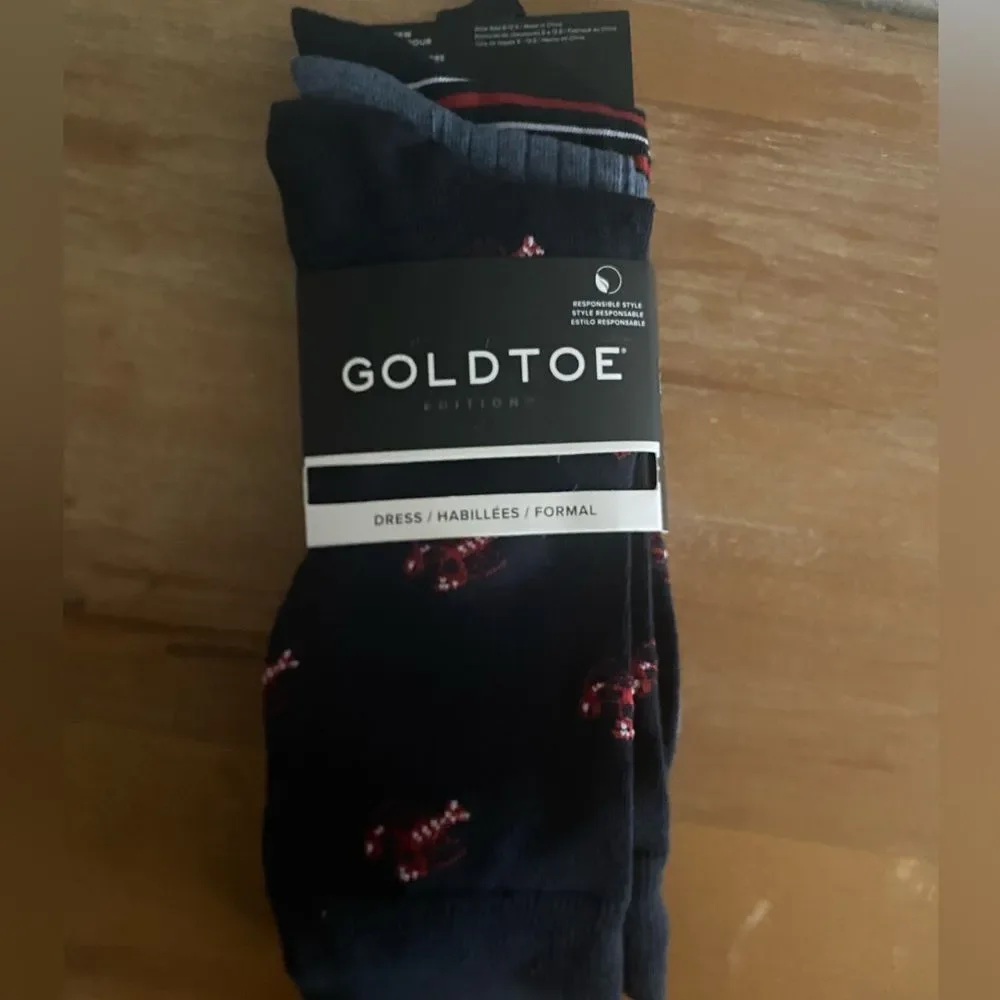GOLDTOE NEW Men’s Dress Crew Socks 3-pack Size 6-12.5 Office Nautical Assorted